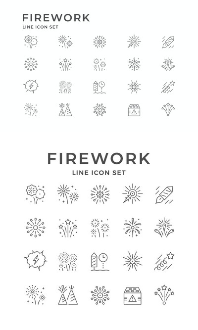 线条风格烟花图标 (AI,EPS,JPG,PSD)