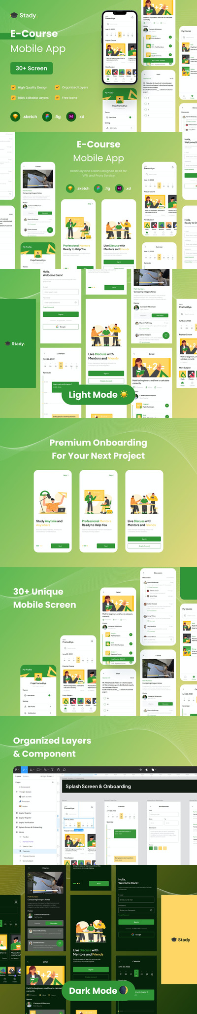 在线教育&课堂App UI Kit (XD,FIG,SKETCH)