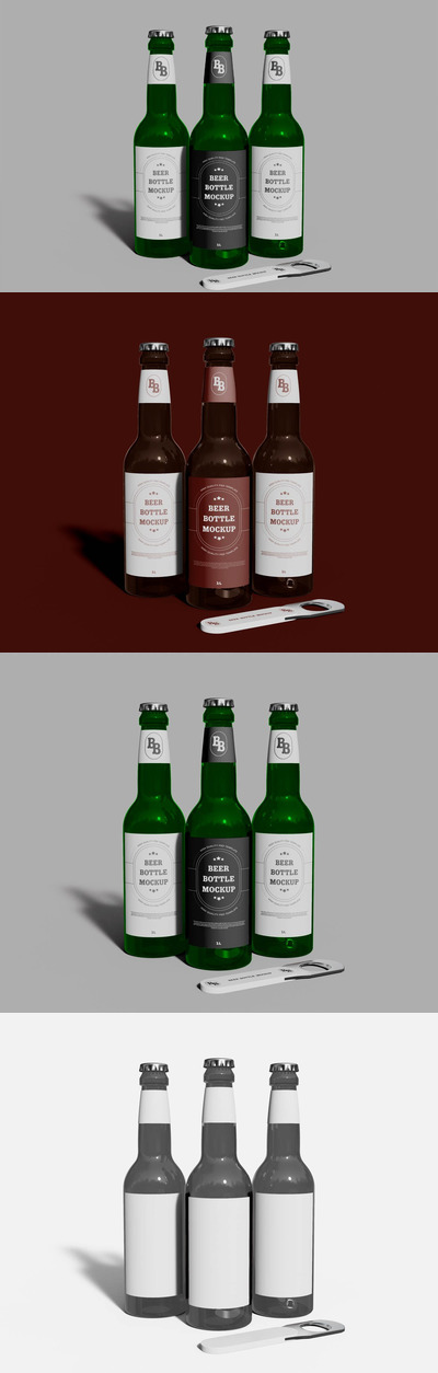 啤酒瓶标签包装展示样机模板 (PSD)