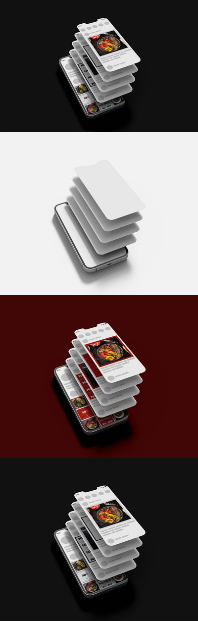 立体窗口多屏幕智能手机样机 (PSD)