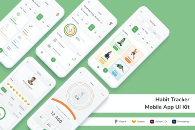 习惯跟踪 App UI Kit (FIG,PSD,SKETCH,XD)