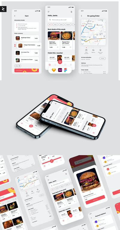 美食外卖配送 App UI Kit (FIG,SKETCH,XD)