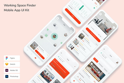 办公室工作空间租赁 App UI Kit (FIG,PSD,SKETCH,XD)