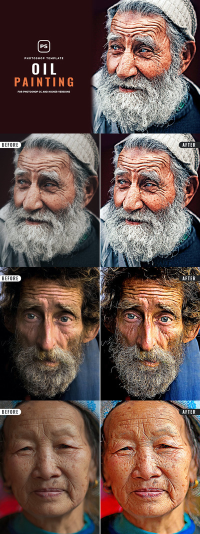 高品质的逼真手绘油画质感photoshop动作预设