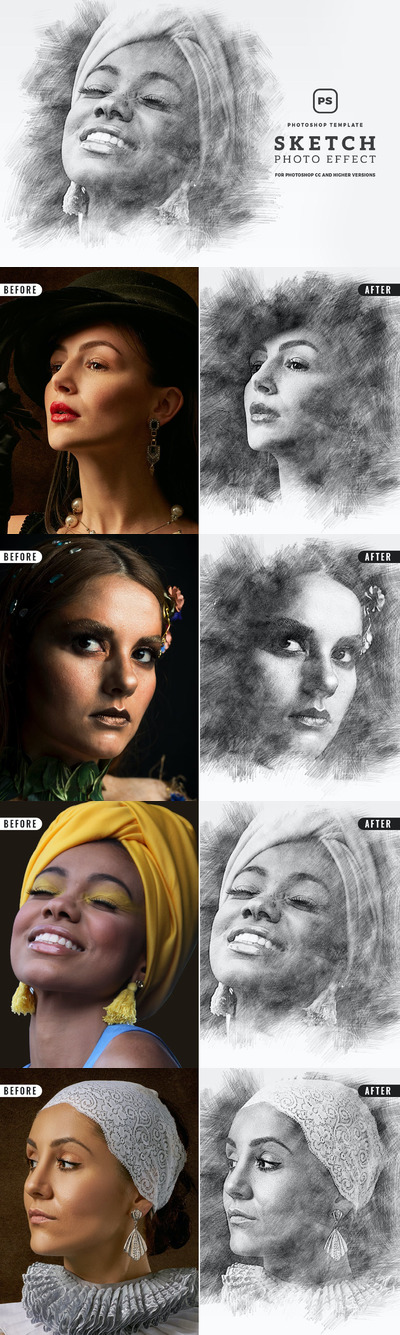 素描效果Photoshop图层样式 (PSD)