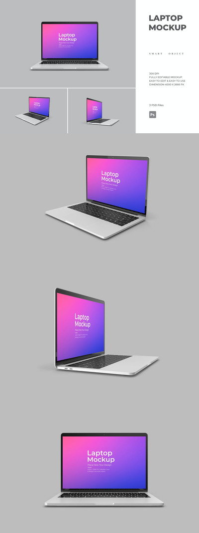 MacBook笔记本电脑UI/UX设计展示样机 (PSD)