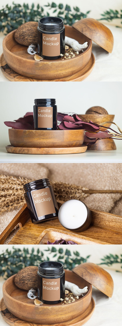 蜡烛玻璃瓶标签包装设计样机 (PSD)