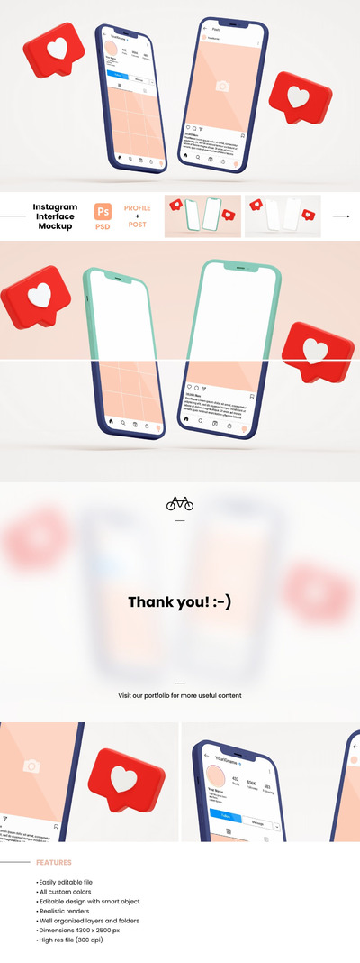 Instagram帖子展示苹果手机屏幕样机 (PSD,JPG)