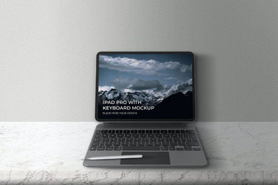 带电子笔键盘的 iPad Pro平板电脑样机 (PSD)
