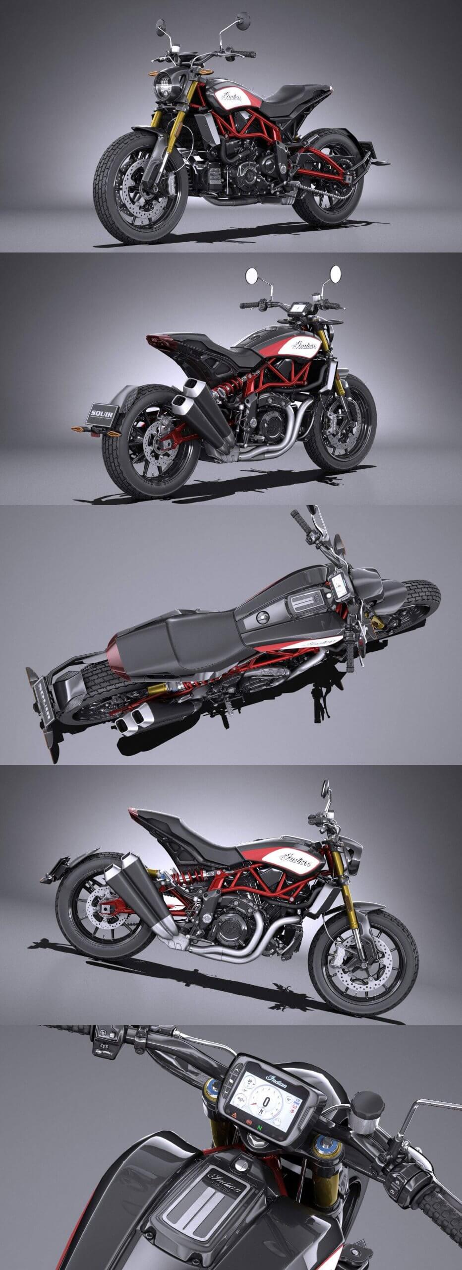2019款Indian印第安FTR1200S复古街车摩托车3D模型（OBJ,FBX,MAX）