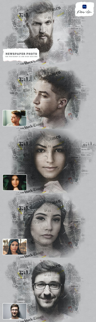 报纸效果Photoshop动作 (ABR,PAT,ATN)