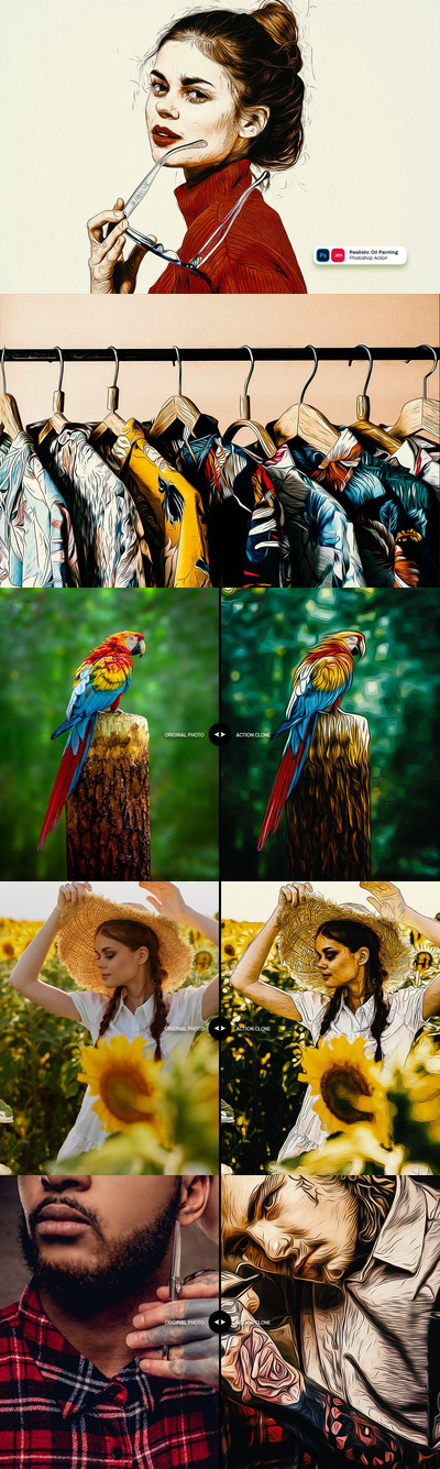 高品质的逼真质感手绘写实油画photoshop动作预设