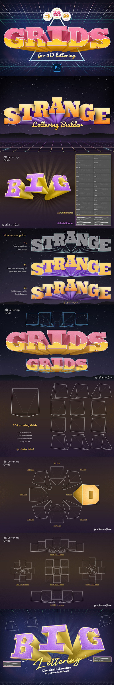 3D字母网格和笔刷素材[abr]