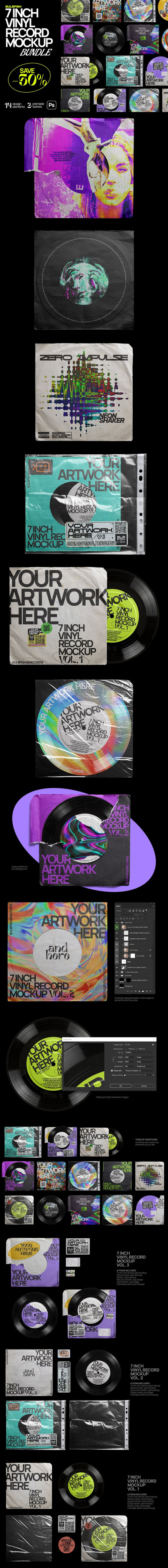 7英寸黑胶唱片样机素材包[1.18GB,psd]