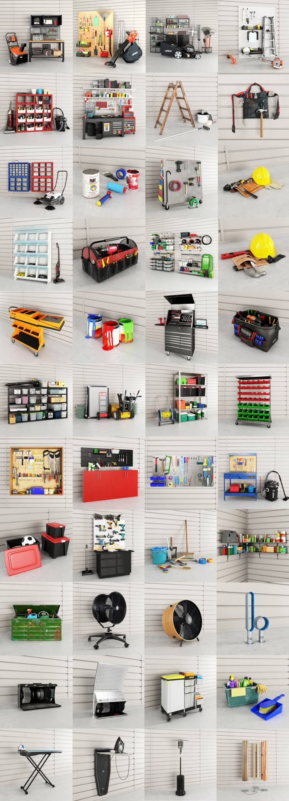 44组园艺和工作车间工具组合3D模型合集（OBJ,FBX,MAX）