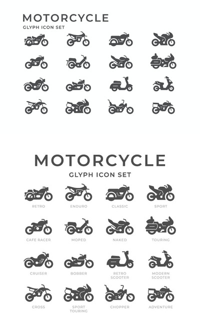 摩托车描边矢量图标 (AI,EPS,JPG,PSD)