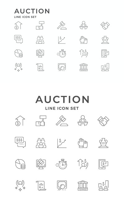 拍卖线性图标 (AI,EPS,PSD,JPG)