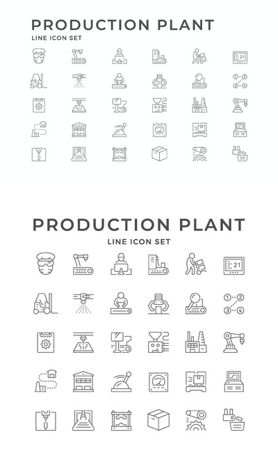 工厂的生产图标 (AI,EPS,JPG,PSD)