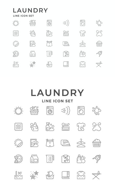 洗衣房的线条图标套装 (AI,EPS,JPG,PSD)