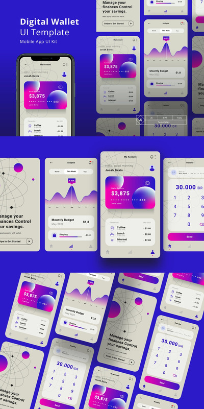 数字钱包App UI Kit (SVG,AI,EPS)
