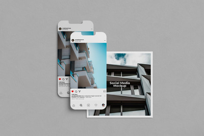 Instagram帖子页面手机屏幕卡片样机 (PSD,PDF)