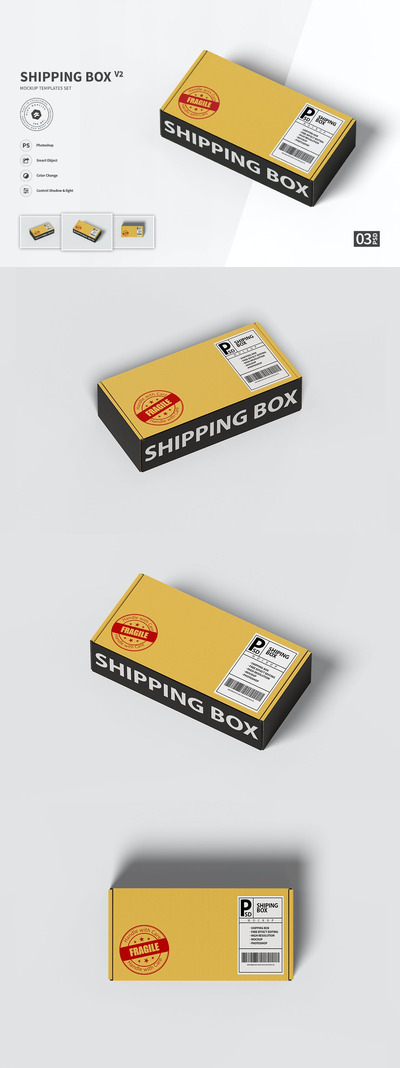 矩形运输纸盒标签包装设计样机 (PSD)