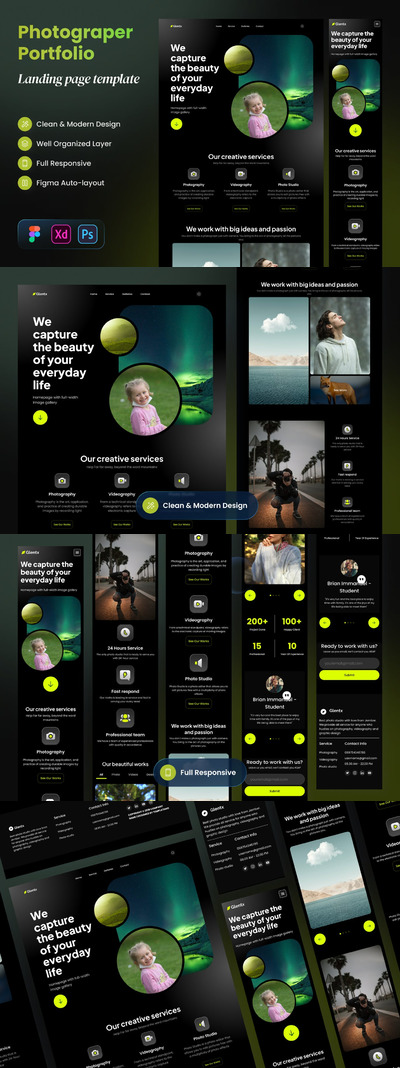 摄影师作品集着陆页网页UI模版 (FIG,XD,PSD)