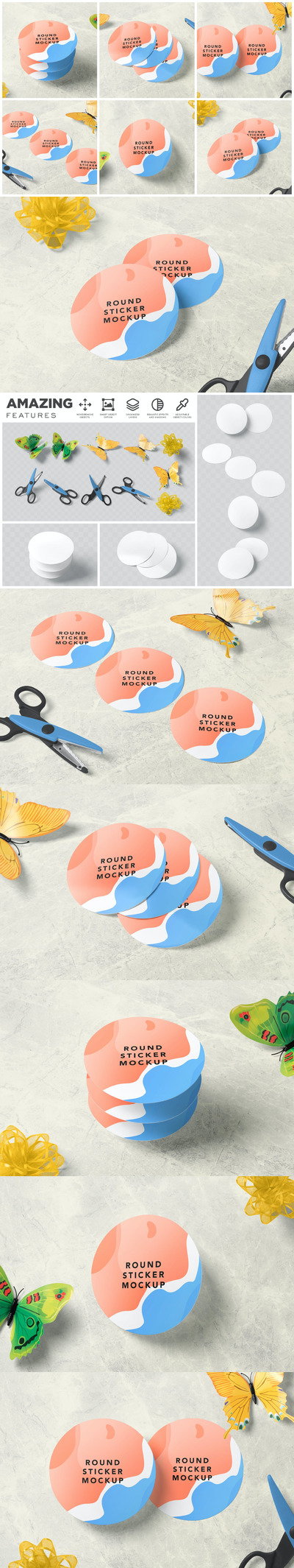 圆形贴纸Logo/图案设计样机 (PSD)