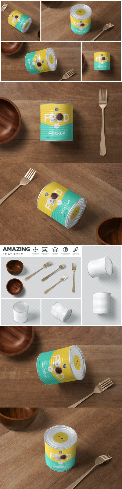 食品罐头包装设计样机模板 (PSD)