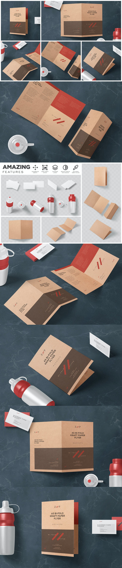 A5双折页牛皮纸传单样机 (PSD)