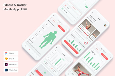健身运动跟踪 App UI Kit (FIG,PSD,SKETCH,XD)