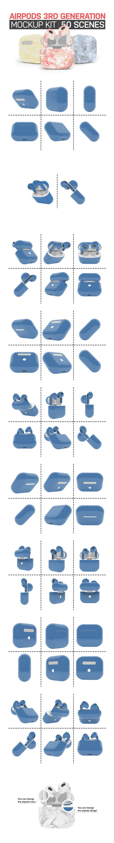 AirPods苹果蓝牙耳机外观设计样机模板 (PSD)