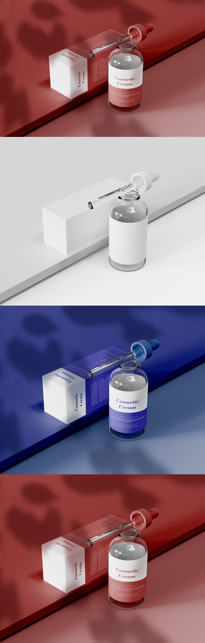 化妆品滴管瓶&纸盒包装设计样机 (PSD)