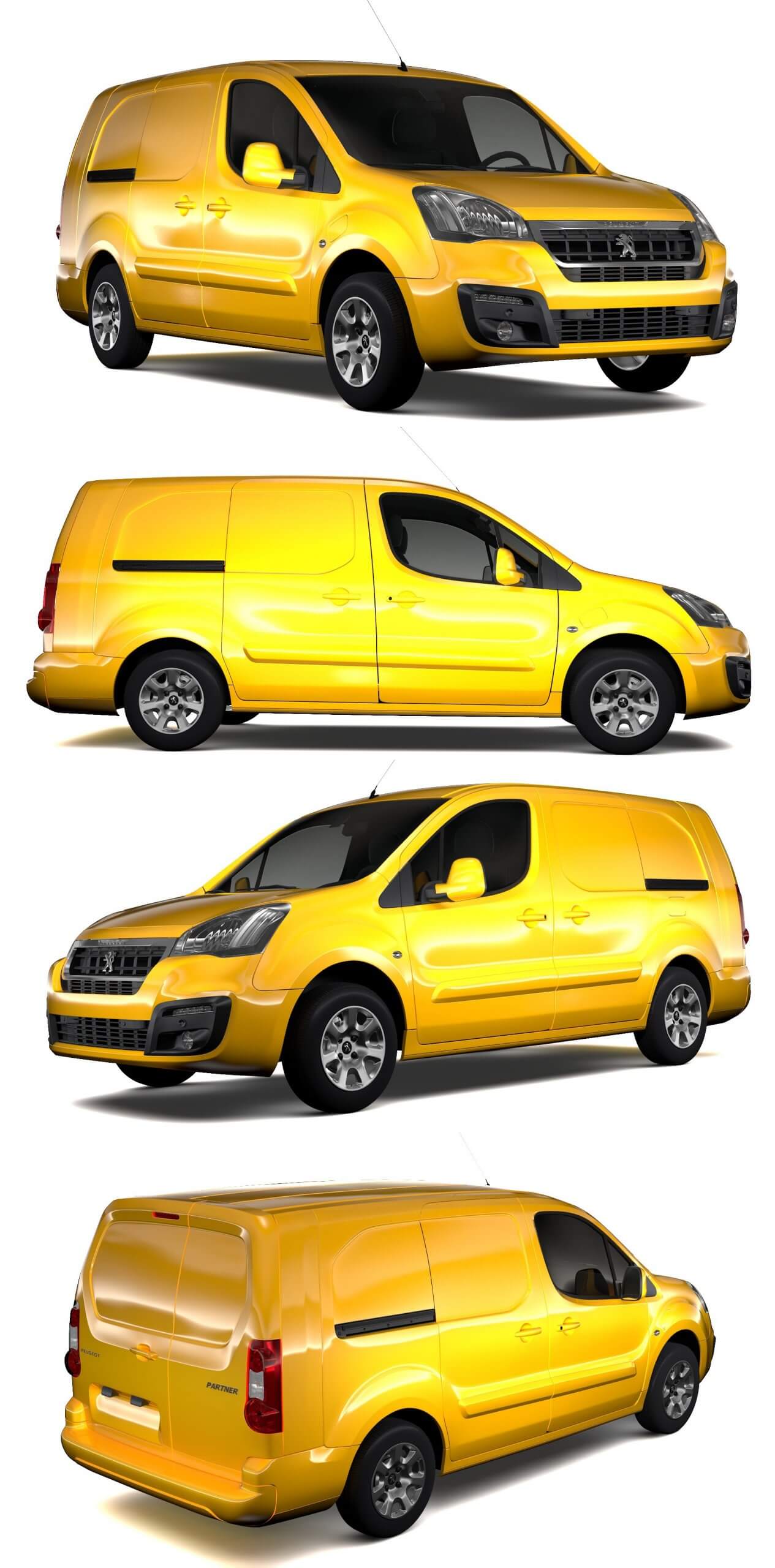 标志Peugeot Partner L2 2017款电动货车面包车3D模型（OBJ,FBX,MAX,Blend）