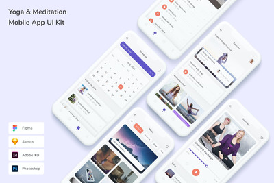 瑜伽与冥想 App UI Kit (FIG,PSD,SKETCH,XD)