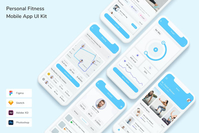个人健身 App UI Kit (FIG,PSD,SKETCH,XD)