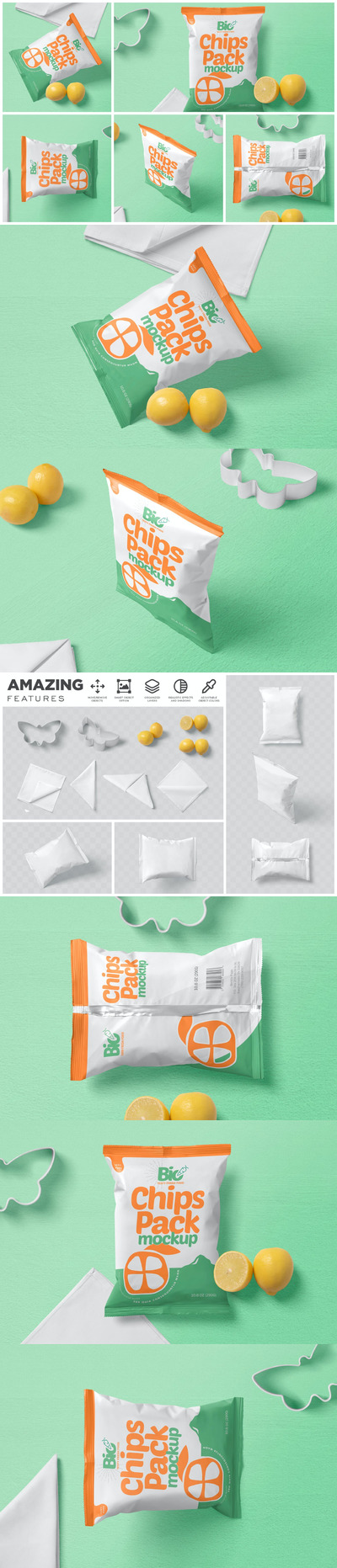 膨化食品薯片零食袋包装设计样机 (PSD)