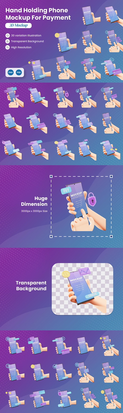 3D卡通手持电话手机样机 (PSD,PNG)