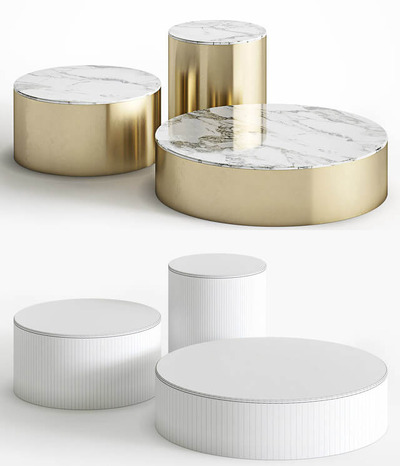 Cazarina黄铜底座大理石台面圆柱形茶几系列3D模型（OBJ,FBX,MAX）