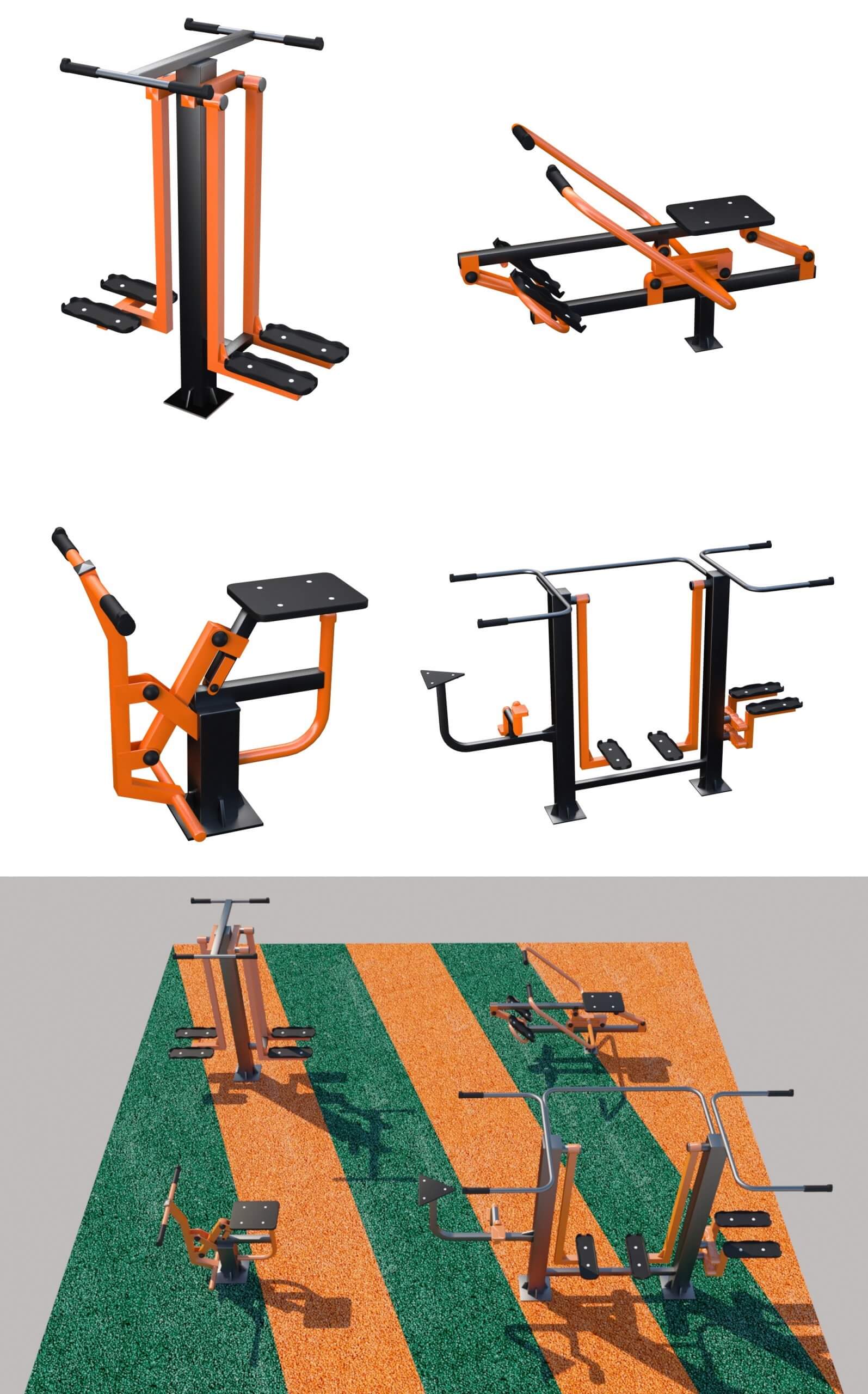 户外健身器材街边健身设施3D模型（OBJ,MAX）