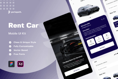 汽车租赁 App UI KIT (FIG,XD)