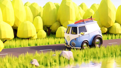 Blender卡通大众旅行汽车场景建模与动画教程+模型免费下载（Blend）