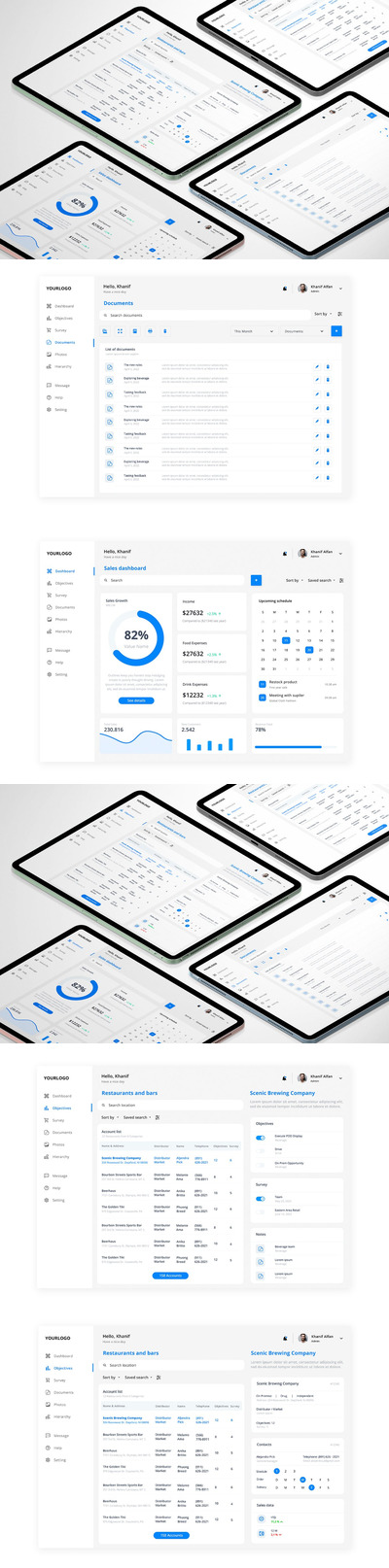 iPad 酒店，餐厅和食品销售 CMS UI Kit (AI,EPS,FIG,PSD,SKETCH,SVG,XD)