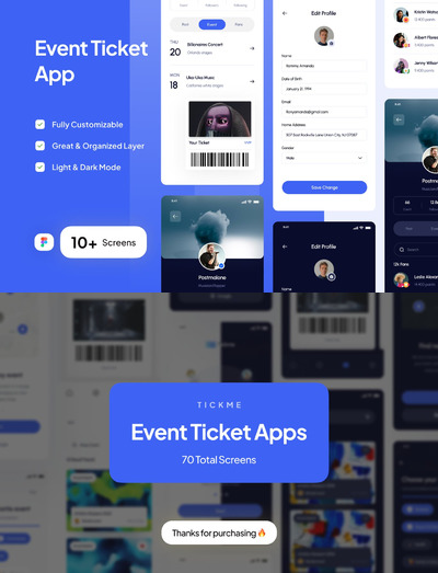 干净、简约、现代的活动门票应用程序 (Part 6) APP UI KIT