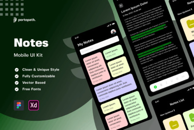 个性手机笔记应用 APP UI KIT (FIG,XD)