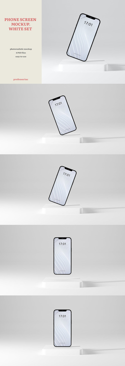 白色极简场景手机UI屏幕样机 (PSD)