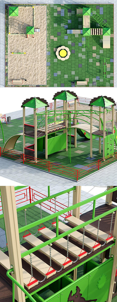 带大沙池的儿童游乐场3D模型（FBX,MAX）