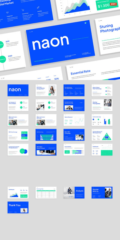 现代蓝绿色数字营销 PPT模板 (PPTX,PPT)