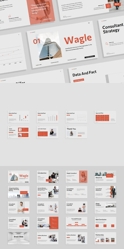 创意灰红色顾问公司PPT模板 PPT模板 (PPTX,PPT)