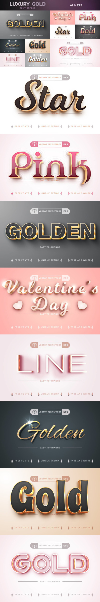 豪华金色可编辑文本效果 (ai,eps)